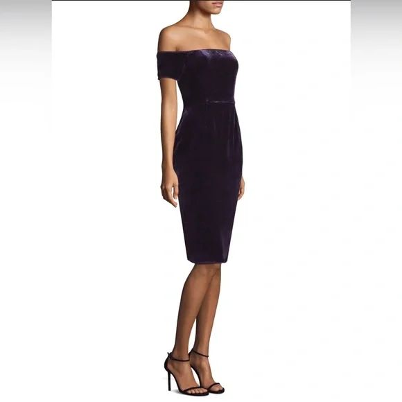 BCBG Max Azria Kerry Velvet Off Shoulder Plum Sheath Dress - Picture 1 of 9